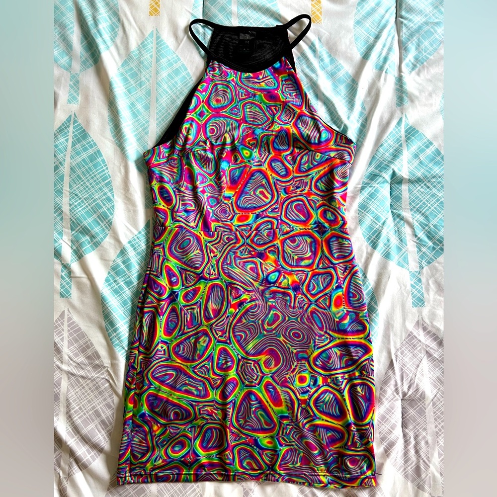Trippy bodycon dress with matching sleeves: rave, festival, burning man, edc